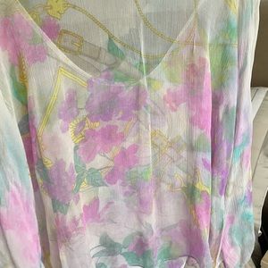 Lightweight pure 100% silk top with long sleeve, sheer silk pastel dusty pink